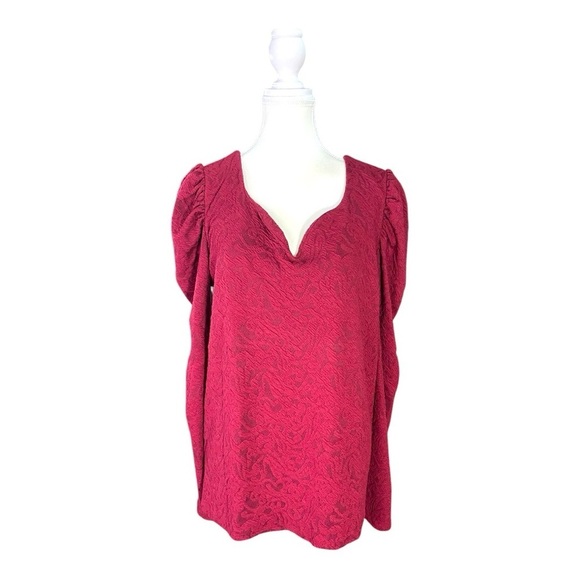 BiBi Tops - BiBi Burgundy Textured Blouse - XL